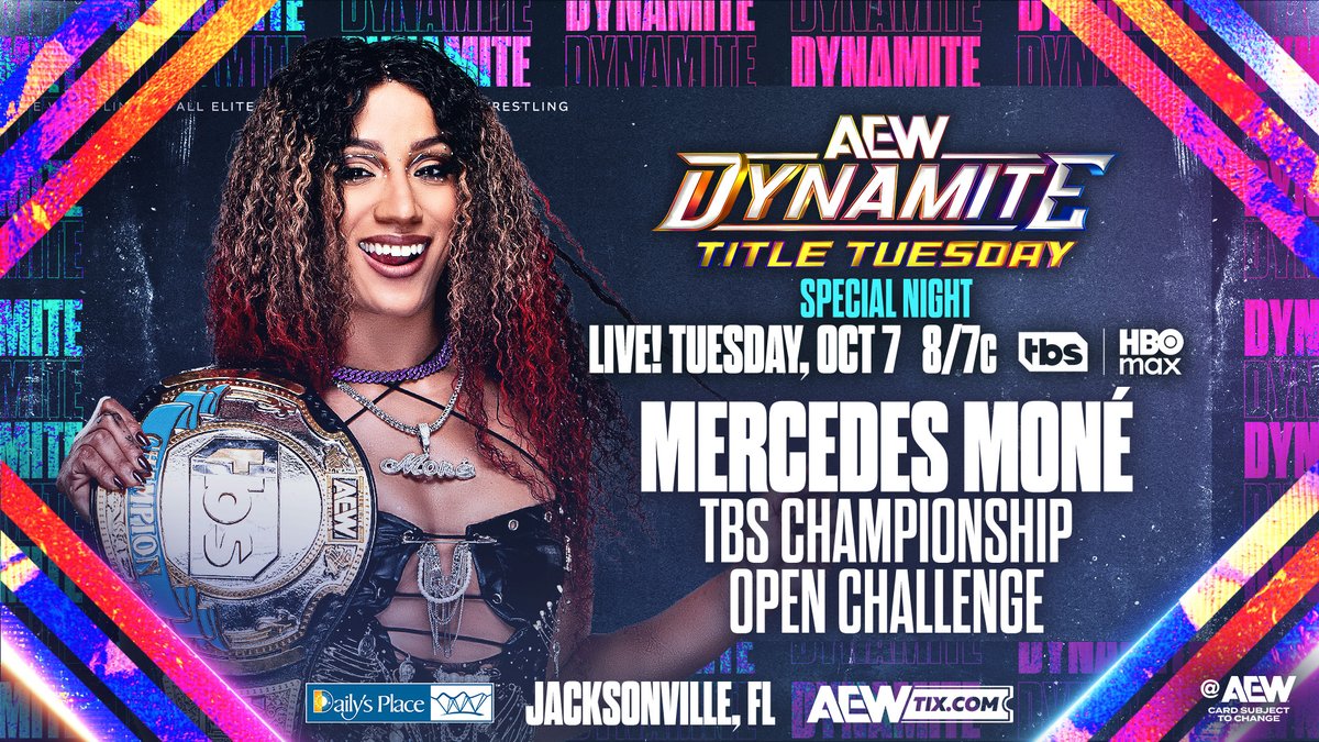 TBS Champion Último Moné lays down a challenge for Title Tuesday next week, while also addressing the #AEW Women’s World Tag Team Titles as Harley Cameron eyes a partner! Watch #AEWDynamite’s 6th Anniversary LIVE on TBS &amp; HBO Max