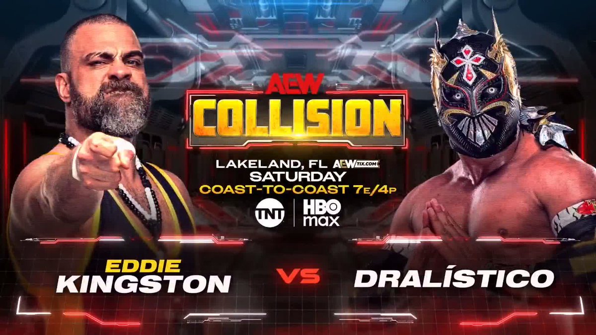 THIS SATURDAY on #AEWCollision, Eddie Kingston goes one-on-one with DRALISTICO of LFI! Watch #AEWDynamite’s 6th Anniversary LIVE on TBS & HBO Max