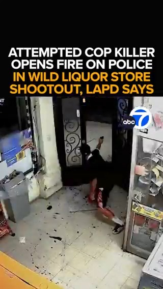 A gunman opens fire on LAPD officers in a raging shootout inside a South L.A. liquor store. The running gun battle continues outside as the shooter flees from the store. Eyewitness News with the harrowing new video just released. Tonight at 11 from ABC7.