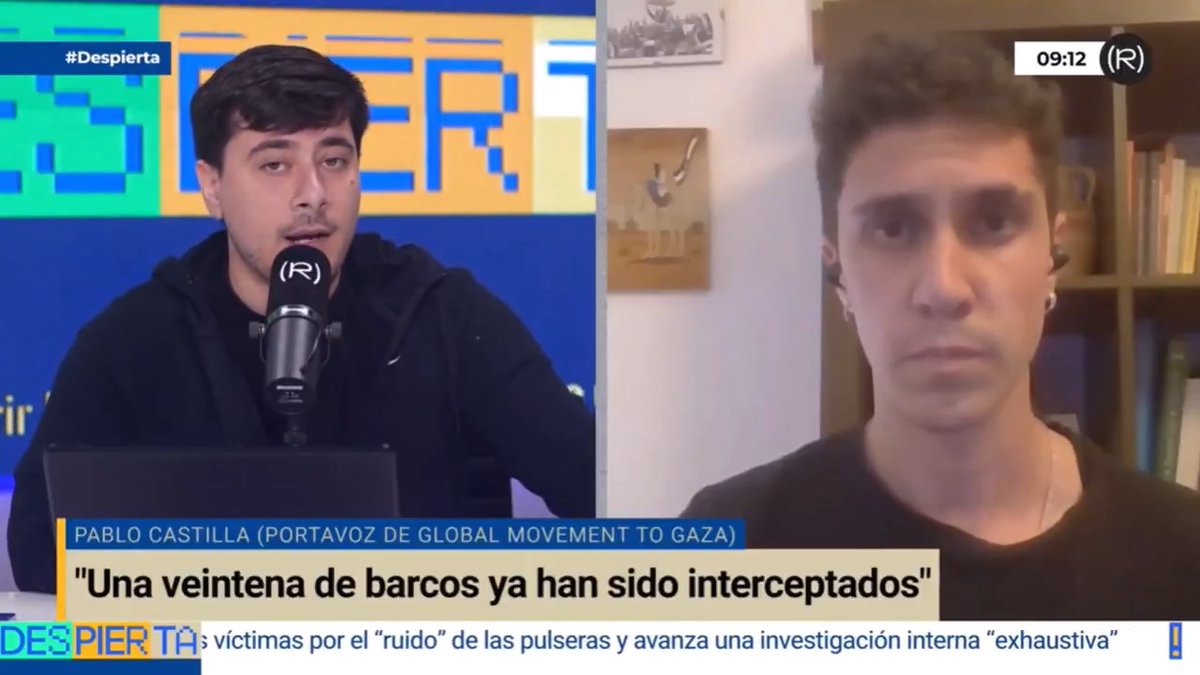⛵🇵🇸 "La última información es que hay aproximadamente una veintena de barcos que ya han sido interceptados, pero el resto continúan rumbo a Gaza y algunos están muy cerca" Pablo Castilla, de Movement to Gaza 👇🏽 Flotilla 📺 DESPIERTA!