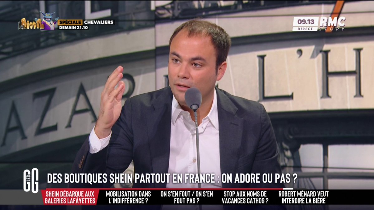 🚨 Boutiques Shein : "La CGT est responsable de la mort de l'industrie française." 🗣️ Charles Consigny : "Mais Poncet, pourquoi on produit pas en France ? Parce que pour payer un ouvrier français, il faut payer la retraite du cheminot SNCF." #GGRMC