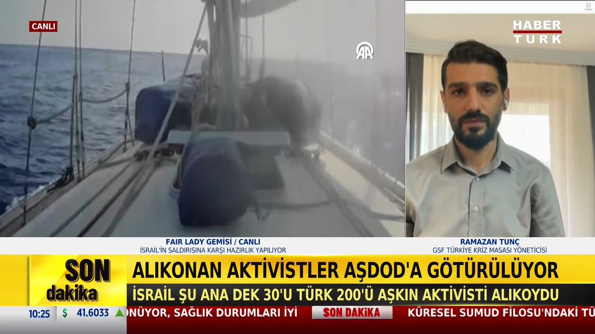🔴 Sumud Filosu temsilcilerinden Ramazan Tunç: Gelişmeleri endişe ile takip etmeyin, çok güzel bir noktadayız. Sumud Filosu Gazze'nin ulaşılamaz bir yer olmadığını ispatladı ve ablukayı kırdı. Surda bir gedik açtık.