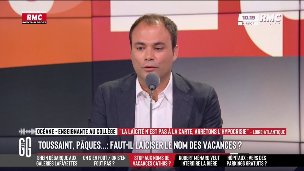 🎙️ Océane : "Le fanatisme égalitaire ? Bah oui. Il faut changer les noms des vacances." 🗣️ Charles Consigny : "On n'a qu'à transformer nos églises en mosquées aussi. Vous êtes prof de ?" 🎙️ Océane : "Vie sexuelle et affective" 🗣️ Charles Consigny : "Tout est dit."