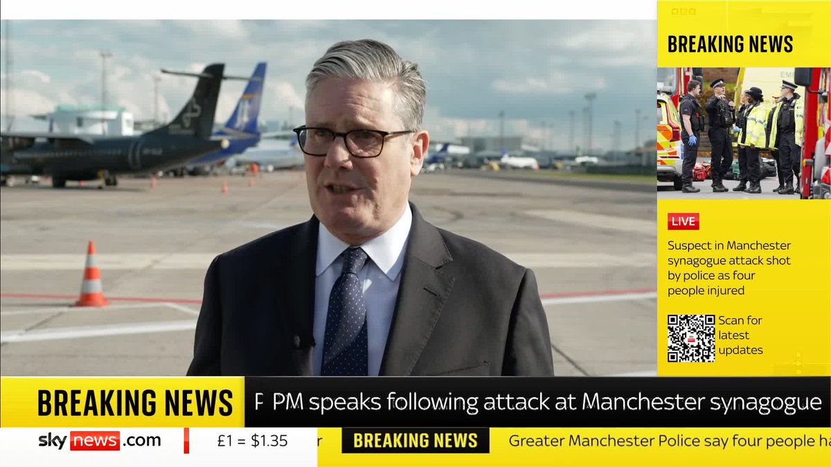 Following the attack at a Manchester synagogue, the PM says the incident is "shocking" and that his "thoughts are with those affected", adding that "additional police assets are being deployed to synagogues across the country". 📺 Sky 501, Virgin 602, Freeview 233 and YouTube
