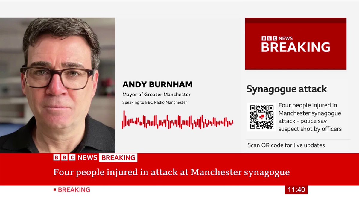 It seems security staff "intervened to keep a great deal of people safe" Greater Manchester Mayor Andy Burnham reacts to attack at a synagogue in the city Follow live updates:
