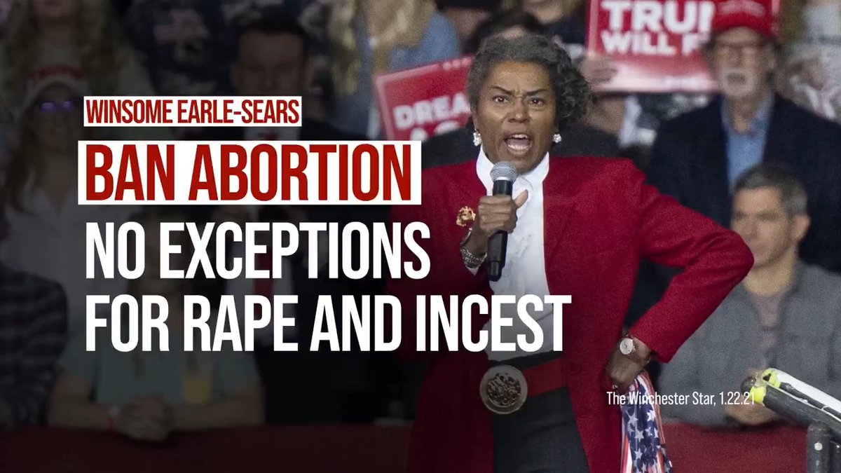 NEW AD: Winsome Earle-Sears supports a near-total abortion ban — with no exceptions for rape or incest. Her views are extreme, alarming, and frankly, out of touch with Virginians. As Governor, I will always stand up for reproductive freedom in Virginia — full stop.