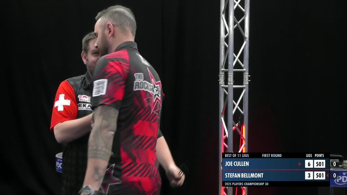 CULLEN GETS IT DONE! He made hard work of it, but Joe Cullen is through to Round Two in Leicester - defeating Switzerland's Stefan Bellmont 6-3! 📺 #PC30