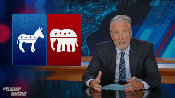 As the media races to pinpoint the politics of mass shooters, Jon Stewart asks: "Who the f**k cares?"