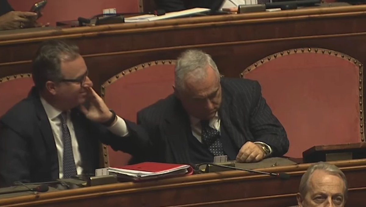 Ci risiamo. Anche oggi il senatore Lotito si addormenta in Senato per 18 volte. I colleghi cercano di svegliarlo ma lui non resiste.