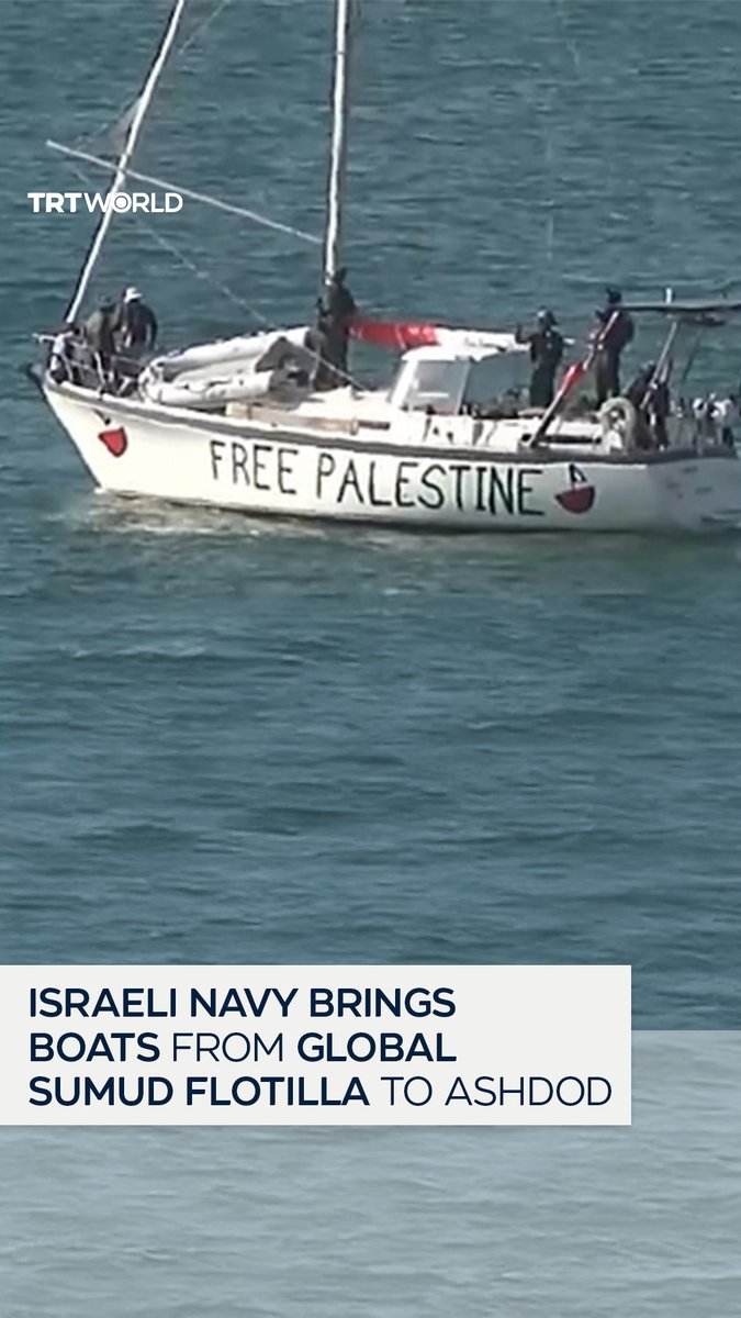 The Israeli Navy has seized two Global Sumud Flotilla boats and brought them to Ashdod, one of which was flying a Palestinian flag. In total, Israel is reported to have attacked at least 21 Gaza-bound vessels and detained around 445 pro-Palestinian activists on board