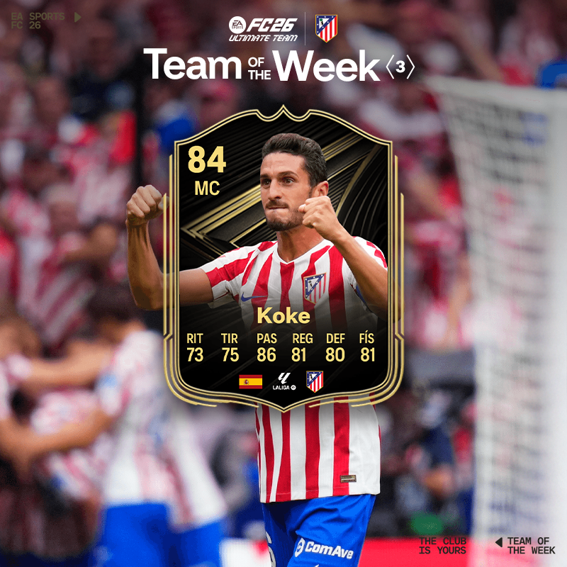 ©️ ¡Koke Resurrección en el Team of The Week de EA SPORTS FC ESPAÑA! 🔝 ¡Más que merecido, capi! 👏🏼 #TOTW3