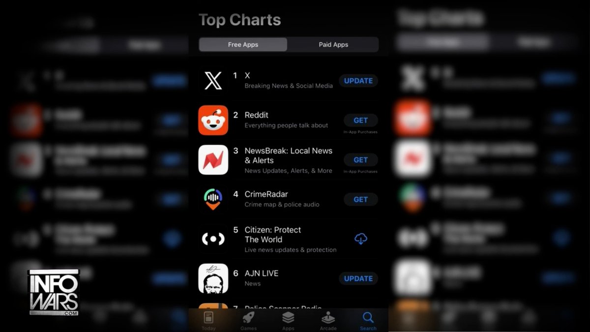 DIGITAL EARTHQUAKE: Alex Jones Network App Shoots To #6 In Global News Less Than 24 Hours After Democrats Get Judge's Approval To Close Infowars! Set To Go To #1 With Your Help!