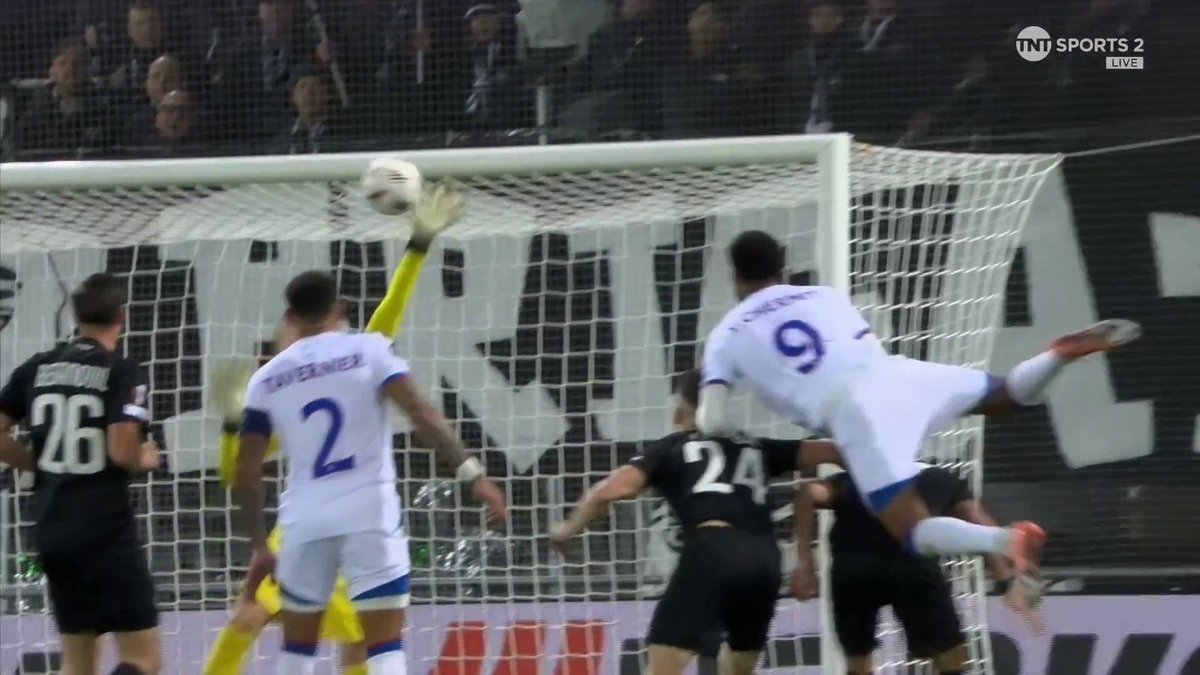 Good work from Djeidi Gassama down the left, but Youssef Chermiti sees his header cannon off the crossbar ๐ฌ ๐บ TNT Sports & discovery+ UK