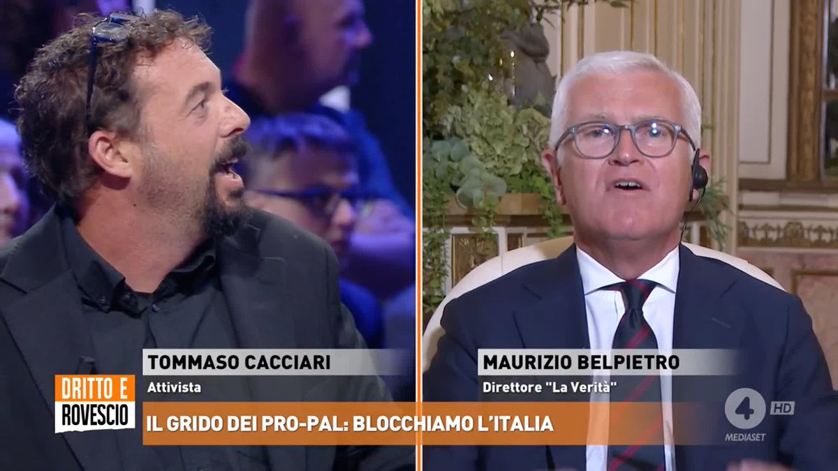 "Voi non volete difendere i palestinesi, voi volete solamente attaccare il Governo!" Maurizio Belpietro in un acceso dibattito con l'attivista Tommaso Cacciari a #drittoerovescio