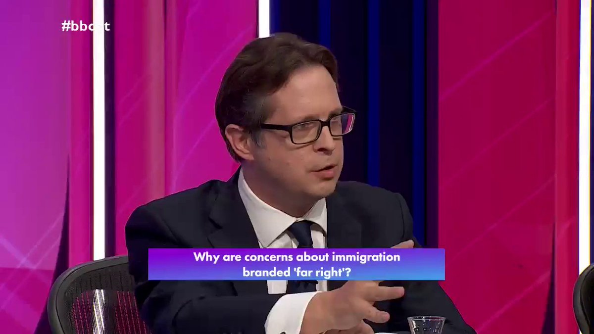 “There are a lot of people who are concerned about levels of immigration, they are perfectly entitled to hold those views and to not be shouted down” Conservative Alex Burghart says that it is “totally unacceptable” to call people concerned with immigration ‘far right’ #bbcqt