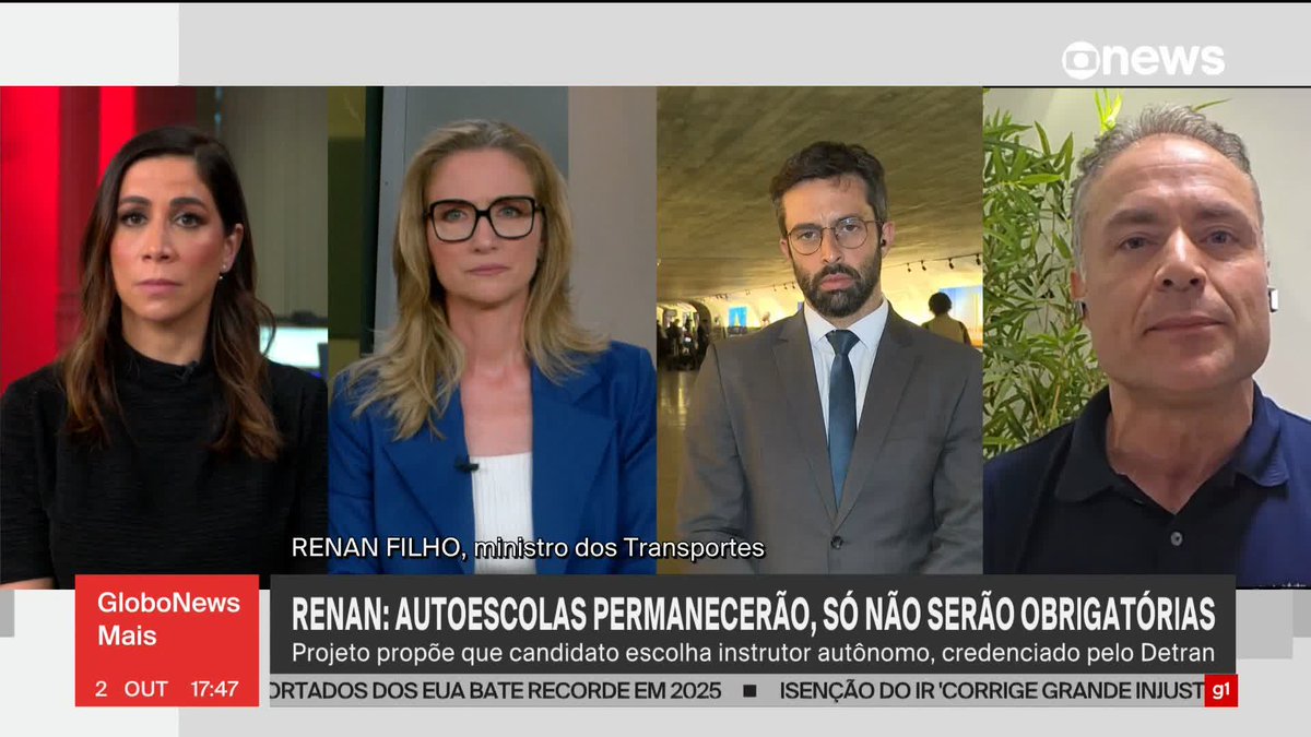 “O instrutor vai ampliar a concorrências no setor, aumentar a oferta de cursos de instrução. Tem a autoescola e o instrutor autônomo sem a obrigatoriedade da autoescola. Isso tende a ampliar a concorrência e derrubar preço. (...) A gente vai conseguir ampliar a oferta de aulas de instrução, diminuir a obrigatoriedade, dar ao cidadão o direito de escolher o número de aulas. Depois das aulas que fizer, ele vai ter passar na prova prática, demonstrando que sabe dirigir. Então, qual é o rito do cidadão: vai contratar um instrutor credenciado pelo Detran e fazer as aulas, e o instrutor vai assinar um documento dizendo que ele fez as aulas. A partir daí, ele se candidata a ir ao Detran para fazer a prova prática e ser auferido por uma fiscal de que sabe dirigir”, diz o ministro dos Transportes, Renan Filho, ao explicar como ficam as aulas práticas na autoescola ou com instrutor autônomo. ➡ Assista ao #GloboNewsMais: #GloboNews