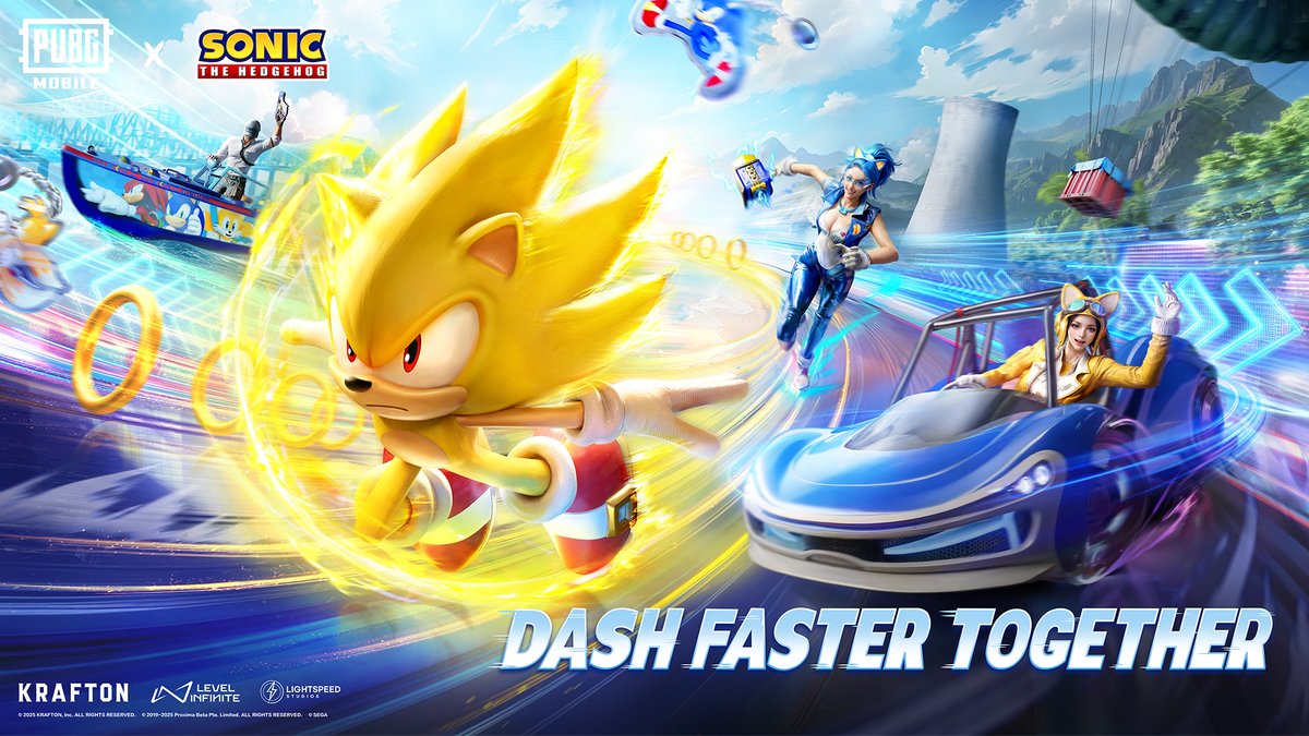 ⚡ Join the PUBG MOBILE x Sonic the Hedgehog collab from Oct 3 – Oct 30 and have more fun with friends! Players can dash onto the battlegrounds with exclusive items such as - ⚔️ Sonic-themed character sets, including the Sonic Style Set and Tails Style Set and signature weapons like the Sonic Vector and Cube Wispon Machete 🪂 Team Sonic Parachute to ensure a speedy landing plus Stylish Vehicles, such as the Speedster Buggy and Team Sonic Speedboat 👟 Collectible items such as the Power Sneakers Ornament, Sonic Ornament, and Tails Ornament add a layer of style to gameplay Team up and show the world what it means to be Faster Together! 💙 #PUBGMOBILExSonic #Sonic #PUBGMOBILE