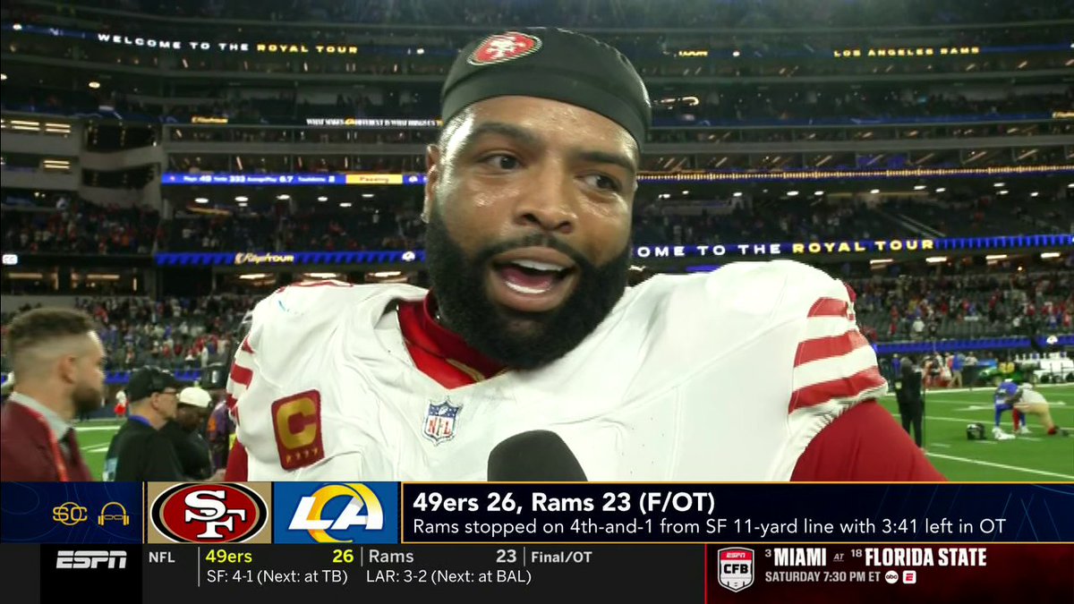 "That's the only thing you can control is when you get your opportunity, make the best out of it." Trent Wiiliams discusses the 49ers thrilling overtime win vs. the Rams with Lindsey Thiry 🔥