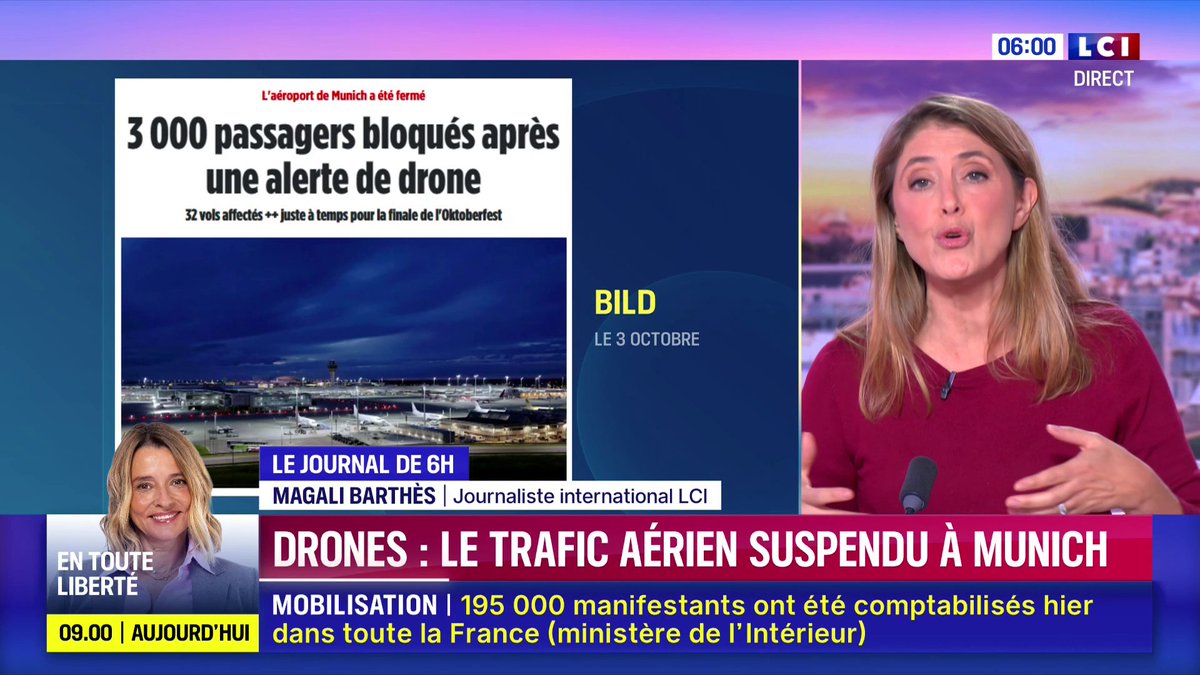 🔴 Plusieurs drones ont survolé l'aéroport de Munich dans la soirée de jeudi. Le trafic aérien a été suspendu. ▶️ Ce que l'on sait