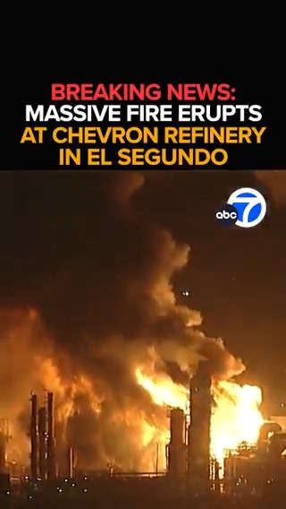 #BREAKING: A possible explosion and massive fire erupts at the Chevron refinery in El Segundo. Towering flames and billowing smoke can be seen for miles all around the Southland. Watch live now: Complete update - Tonight at 11 from ABC7.