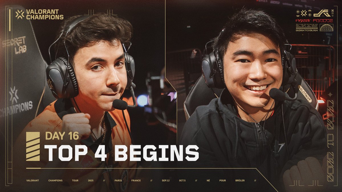 One undefeated run at #VALORANTChampions must end as FNATIC and NRG face off for a spot in Grand Finals. And the RX Derby pits Paper Rex and KIWOOM DRX VALORANT against each other in a do or die match. Don't miss the action as Top 4 begins at