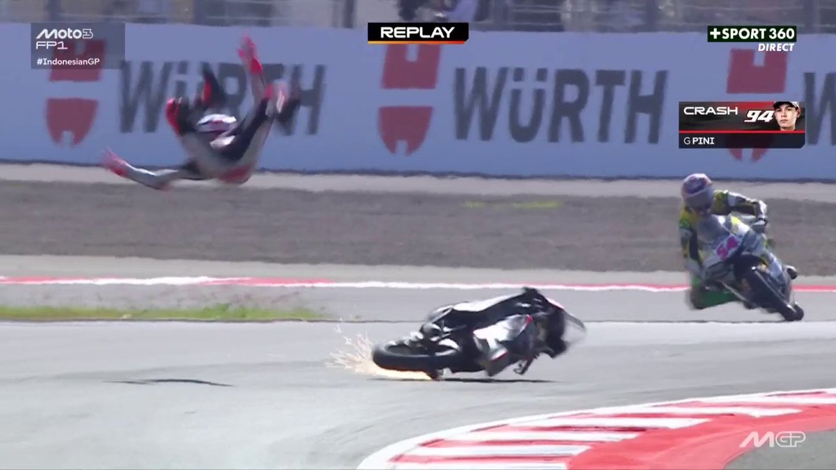 Le highside de l’année signé Guido Pini en Moto3 😱… et il se relève comme si de rien n’était 😅🔥 #IndonesianGP | #Moto3