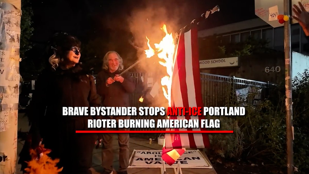 PROTECTING OLD GLORY: Independent journalist Nick Sortor steps in to stop anti-ICE rioters from burning the American flag during another night of unrest in Portland.