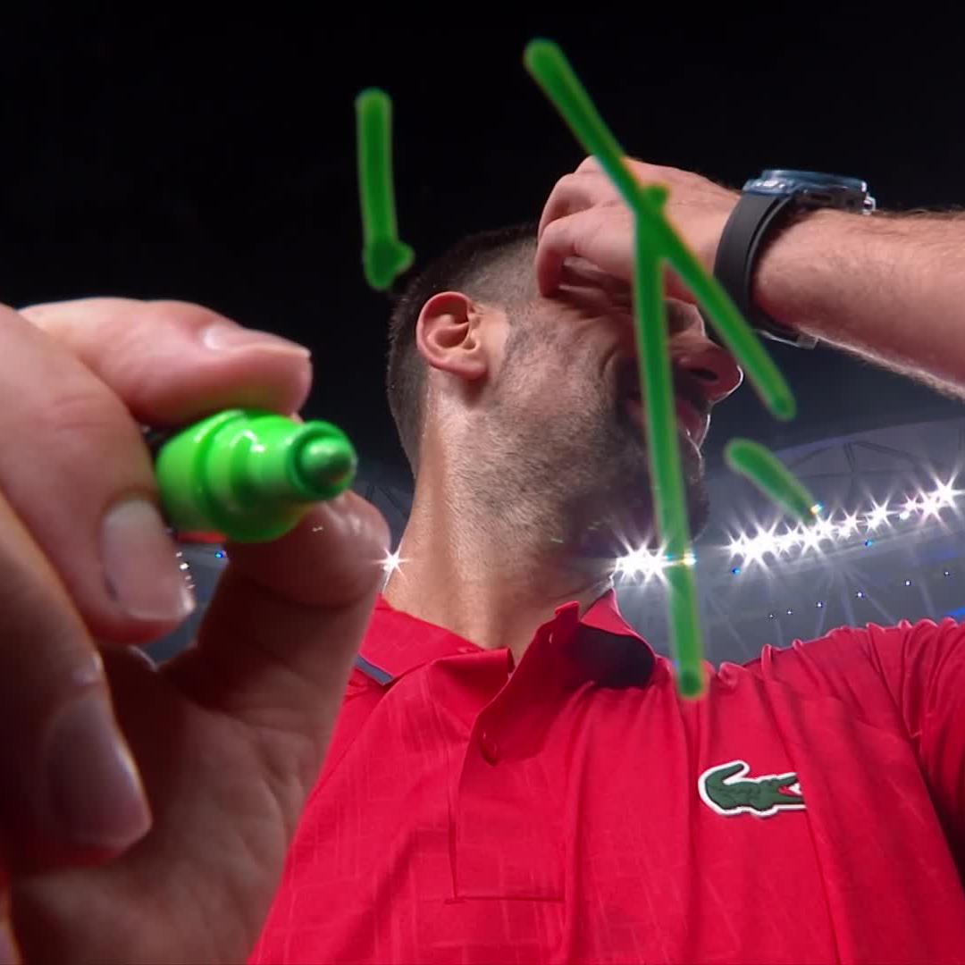 This is cute: Novak Djokovic signing the camera lens in Shanghai with his Chinese nickname, 'Chicken', which the fans have been calling him back in the day as a metaphor to say he was a 'hot sensation'