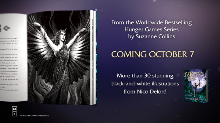 🔥 Image Reveal 🔥: Nico Delort’s dazzling depiction of Katniss in her Mockingjay dress from Catching Fire by Suzanne Collins is just one of over 30 black-and-white illustrations in the Catching Fire Illustrated Edition, coming October 7th. Pre-order now: