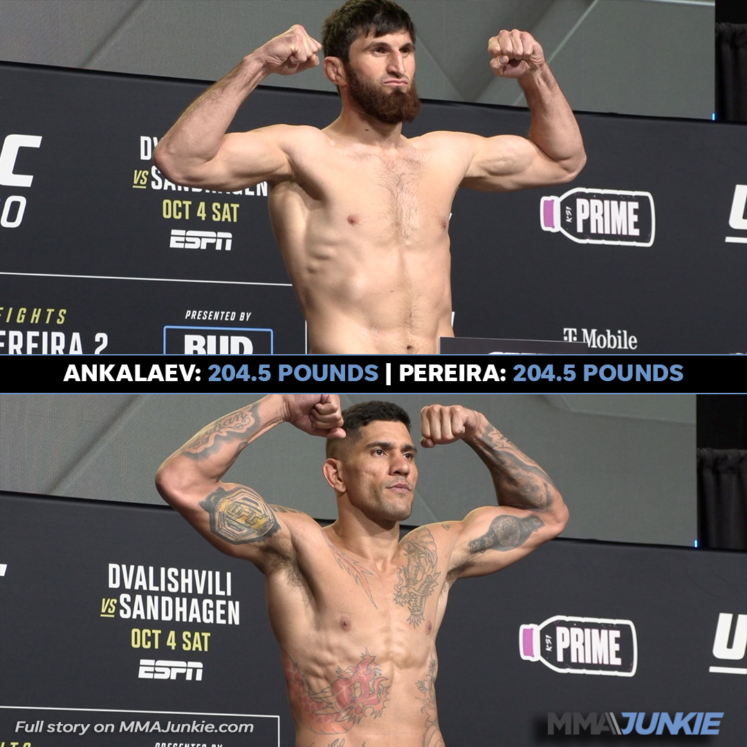 🚨 PESO BATIDO 🚨 🇧🇷 Alex Poatan (92,8kg) 🇷🇺 Magomed Ankalaev (92,8kg) Limite dos meio-pesados é 92,9kg.