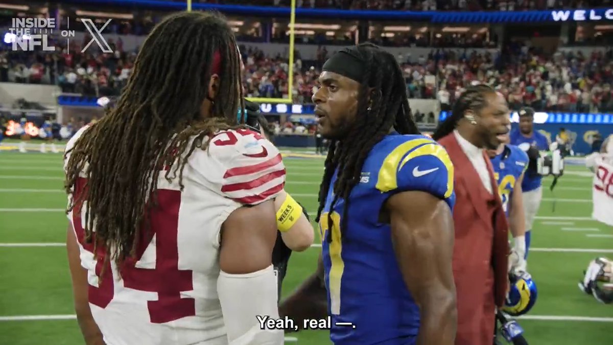 Respect between Fred Warner and Davante Adams after last night's game 🤝 @InsideTheNFL Week 5 Mic'd Up on X