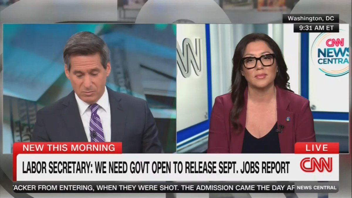 Q: The hiring rate was the lowest since 2013 outside of COVID. Private sector payrolls plunged in September. Why is it heading in the wrong direction? Trump's Labor Secretary: We have the strongest economy in the world. Q: Do we have the strongest jobs economy in the world? Trump's Labor Secretary: Absolutely.