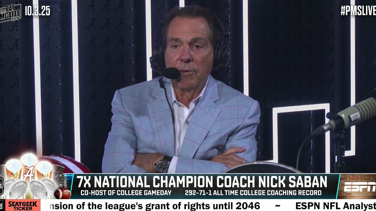 "When Mac threw a bad pass, he’d kick, and fuss, and cuss. ... I said, ‘You can’t do that. You’re going to have bad plays. ... You can’t get emotional about it. ... Cut that s--- out.’" Nick Saban on what it was like coaching Mac Jones at Alabama 👀 (via Pat McAfee)
