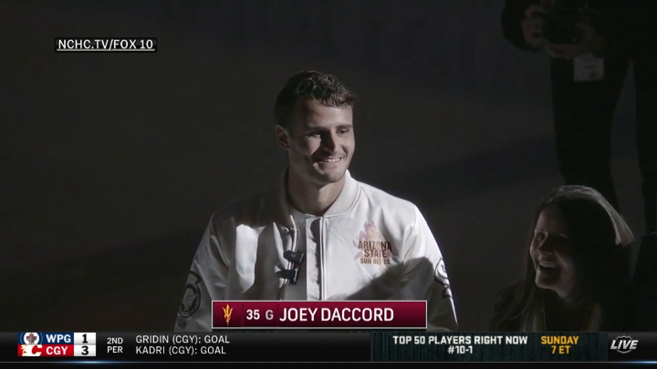 Congrats to Joey Daccord on becoming the first player to have their number retired in Sun Devil Hockey history! ๐ฑ ๐บ๐ธ: NHL Network ๐: NHL YouTube โก๏ธ