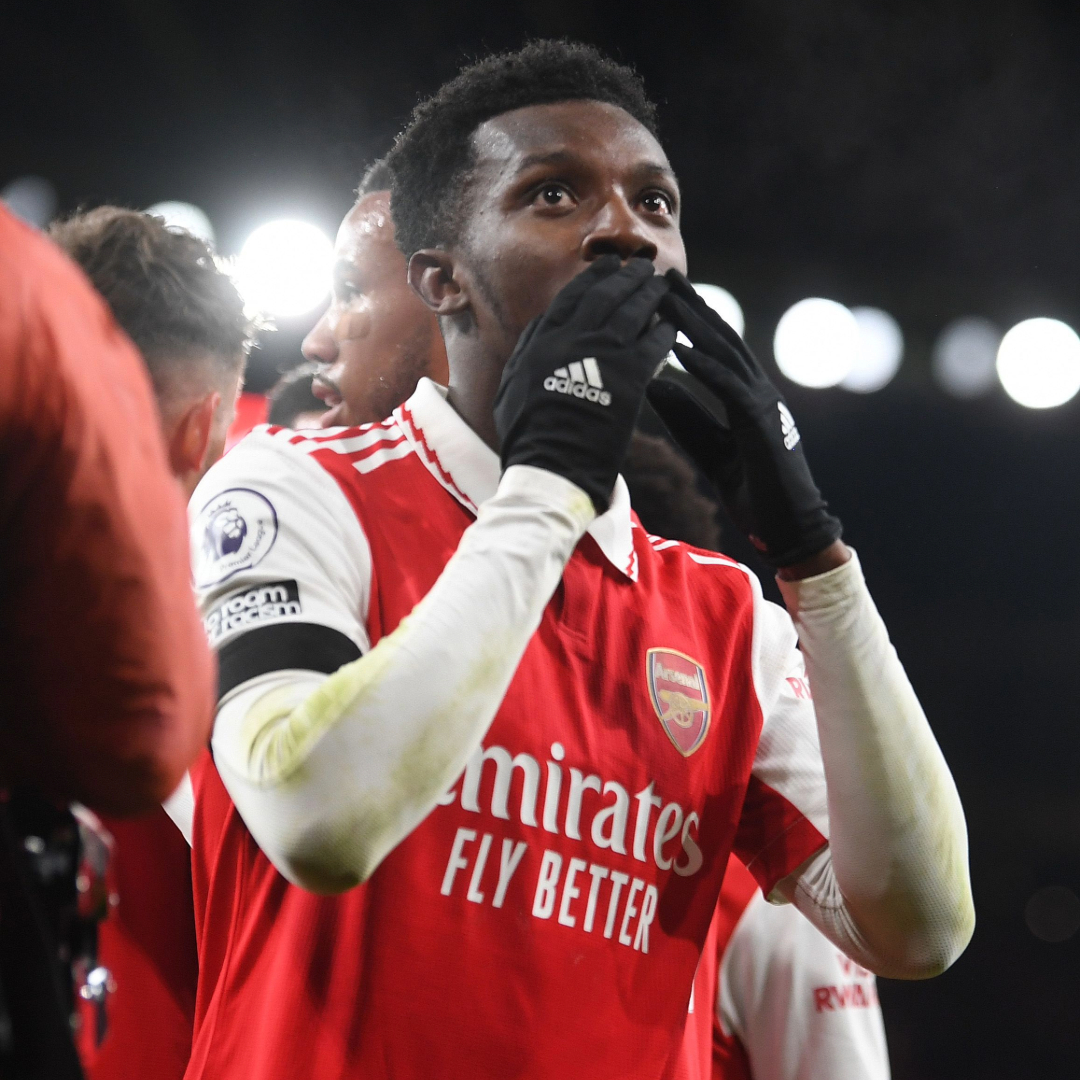โช Our last home win against West Ham United... Eddie Nketiah stealing the show with a special strike ๐ ๐ค Presented by @bitpanda_global