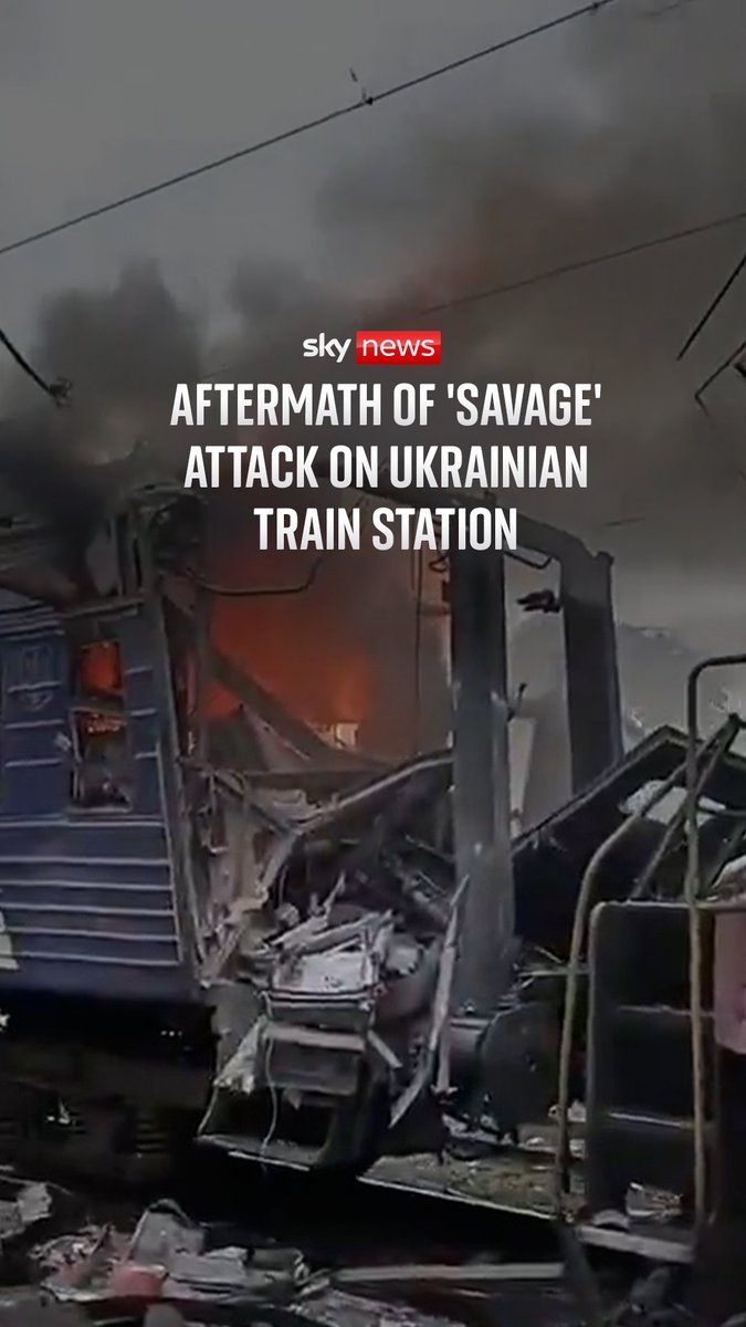 Ukrainian President Volodymyr Zelenskyy has shared footage of a passenger train on fire after a Russian strike hit a train station in the Ukrainian region of Sumy, leaving at least 30 people injured. Latest 🔗