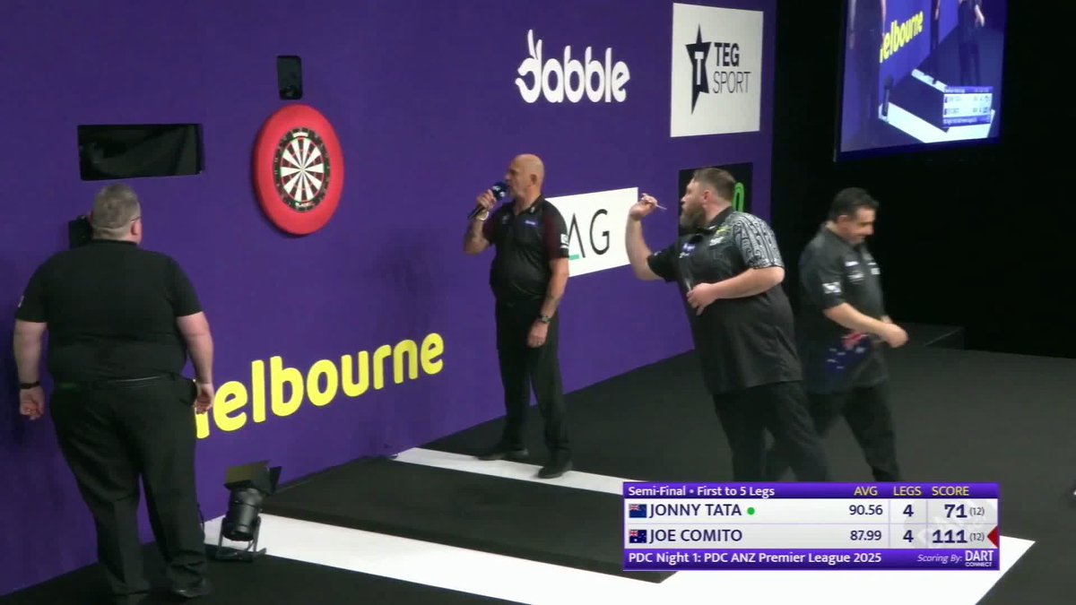 TATA HOLDS THROW TO REACH FINAL! Jonny Tata has held off a defiant Joe Comito in a last-leg decider to book his place in the ANZ Premier League final in Melbourne. Up next: Raymond Smith v Brody Klinge. 📺 #ANZPL | SF1