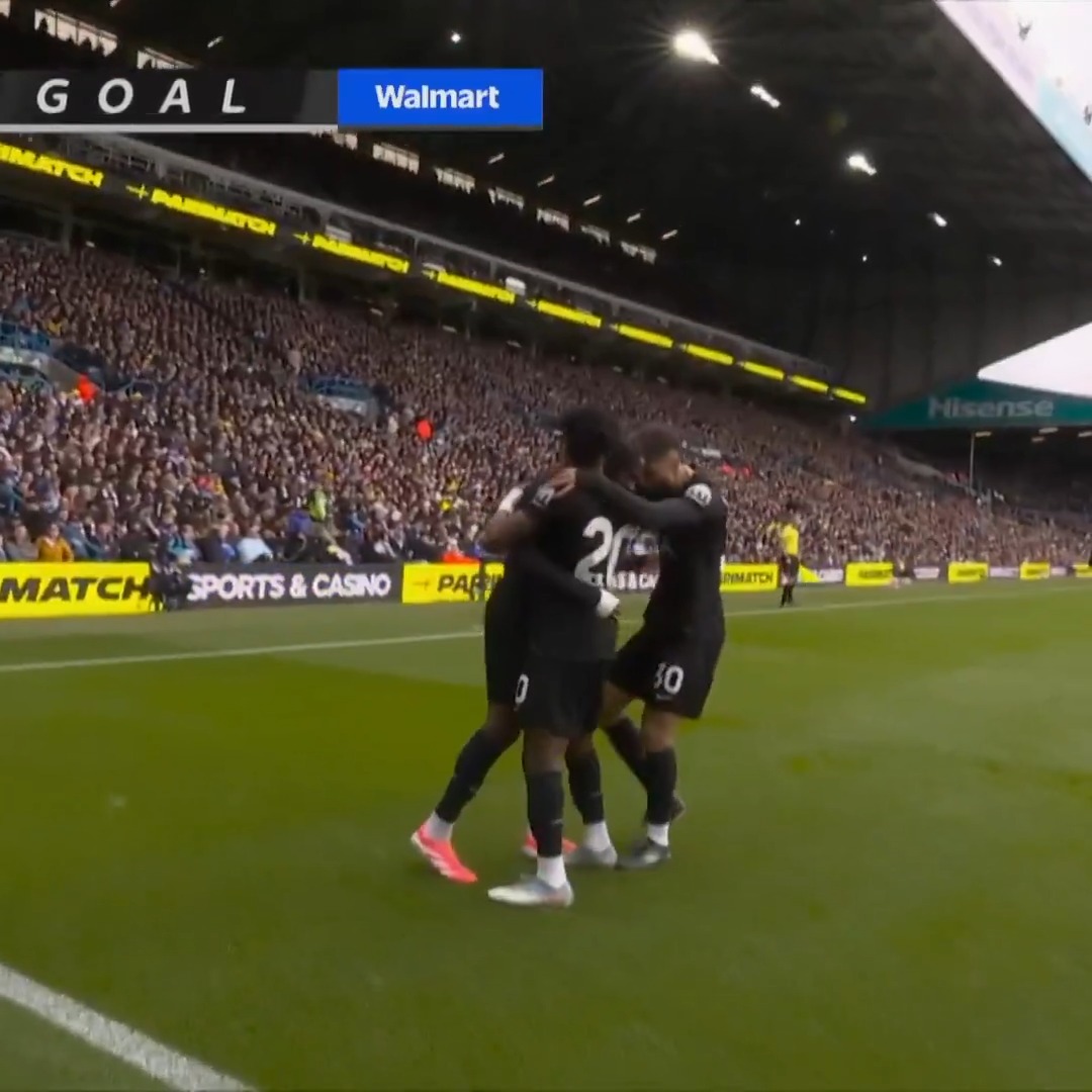 Mathys Tel's deflected effort fizzes past Karl Darlow as Spurs take an early lead against Leeds. 💨