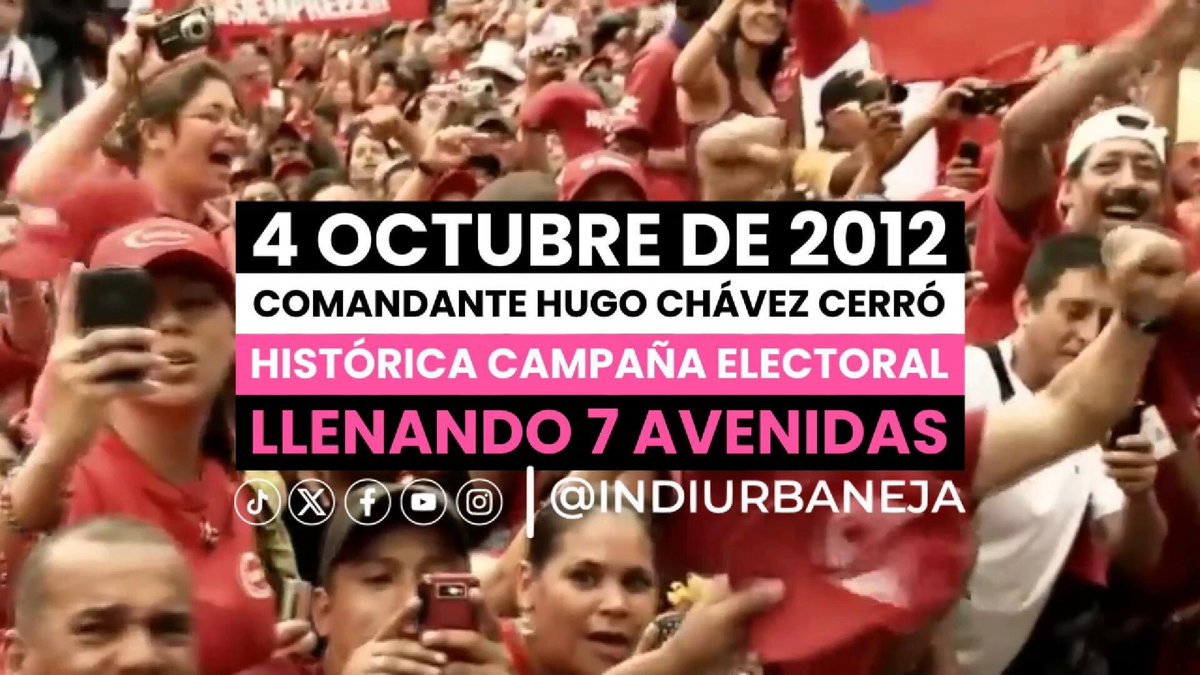 Un día como hoy en 2012, bajo una lluvia de amor, el comandante Hugo Chávez cerró su campaña llenando 7 avenidas, con el pueblo unido rumbo a la victoria del 7 de octubre. Hoy te seguimos recordando Chávez ❤️