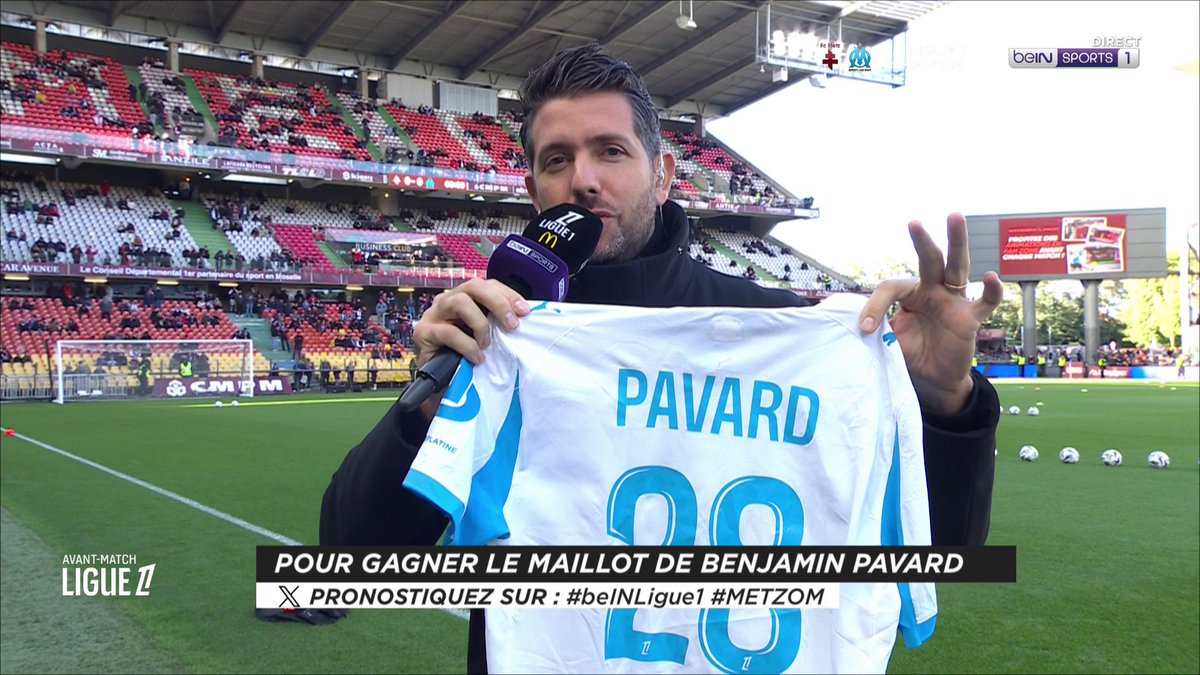 [🎁CONCOURS] ⚽️#beINLIGUE1 🔮 Donnez votre pronostic pour #FCMOM via #beINLIGUE1 👕 Le maillot de Benjamin Pavard (Olympique de Marseille) est à gagner ! 👉 Follow beIN SPORTS pour jouer