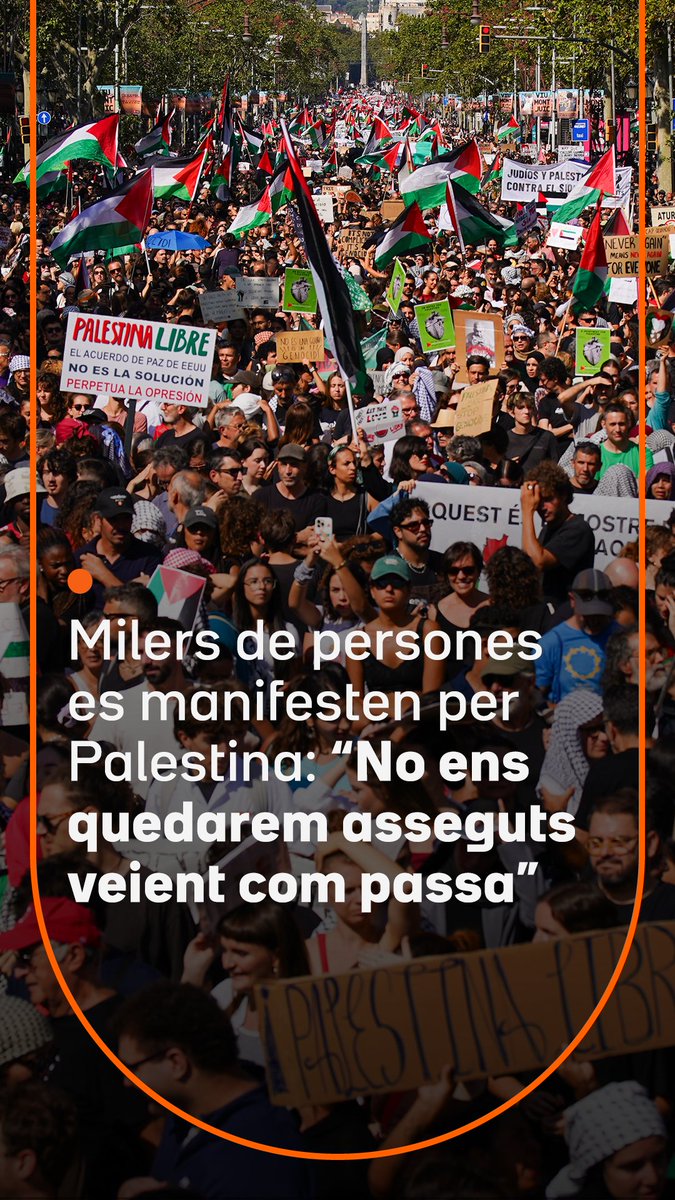 “Som aquí per mostrar humanitat”: milers de persones es manifesten al centre de Barcelona en suport a Palestina