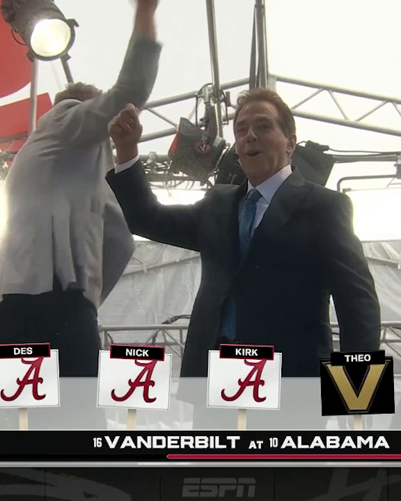Coach Saban joined Pat McAfee in getting the Alabama fans fired up 🙂‍↕️