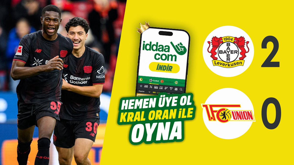 Bundesliga'nın 6. haftasında Bayer Leverkusen, Union Berlin'i 2-0'lık skorla mağlup etti. 🟡iddaa 🟡