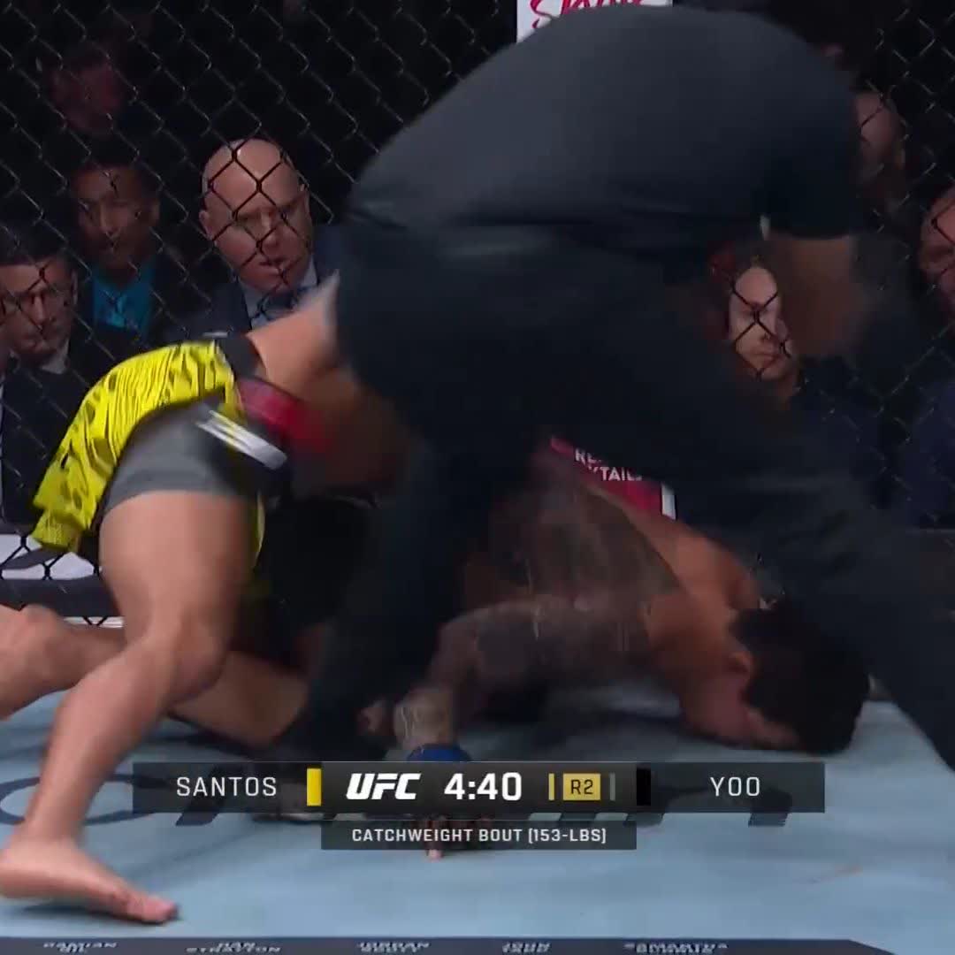 LEFT HAND LEADS TO THE TKO 👊 Daniel Santos silences his opponent tonight at #UFC320 🤫 [ LIVE NOW on the ESPN app ]