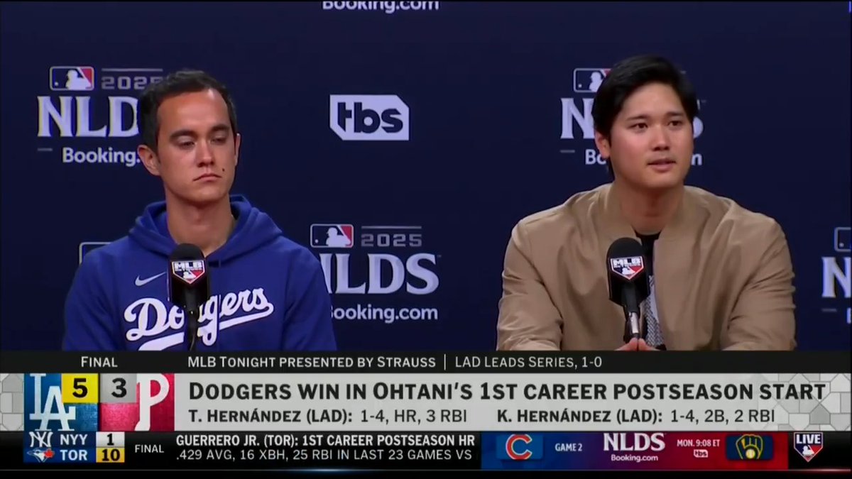 Shohei Ohtani addresses the media following his first career #Postseason start on the mound.
