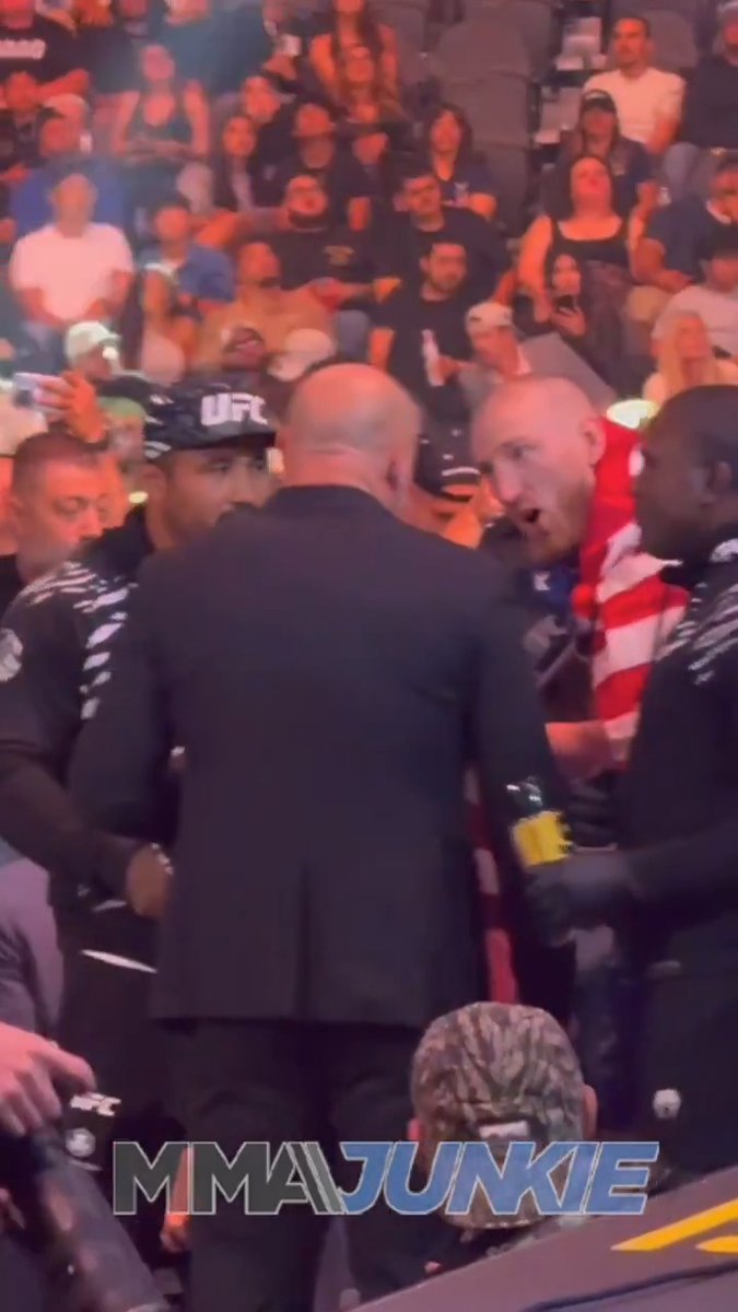 What do you think Dana White was saying to Joe Pyfer after he exited the cage following a #UFC320 win? 🤔
