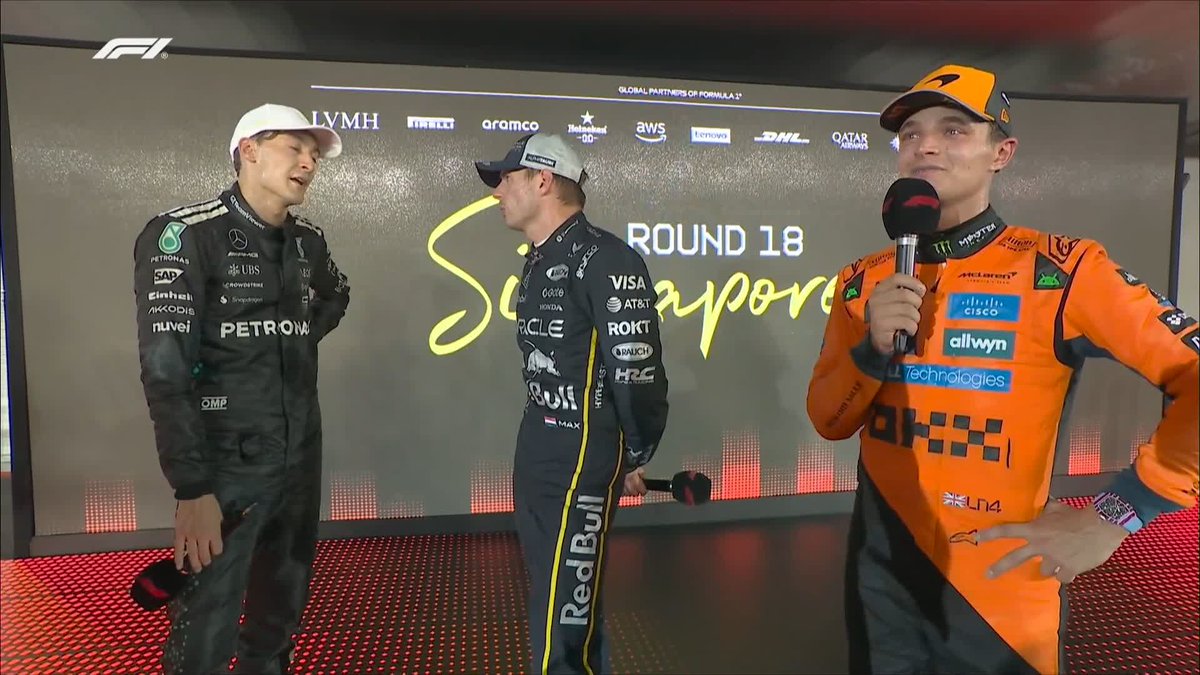 "It was so wet. But it's racing." Lando Norris reacts to his first lap after making contact with Oscar Piastri 💬