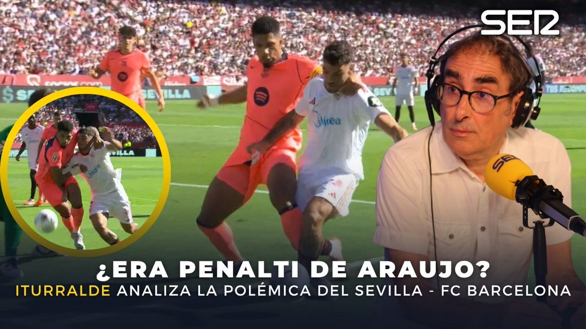 ⚠‼ Eduardo Iturralde sobre el penalti de Araujo a Isaac Romero #SevillaFCBarça 🗣"Para mí no es penalti, es un forcejeo, los dos se agarran y el del Sevilla al notar el contacto con la pierna se tira para adelante para agrandarlo" 👉 "Pero es de criterio, hay que respetar al árbitro"