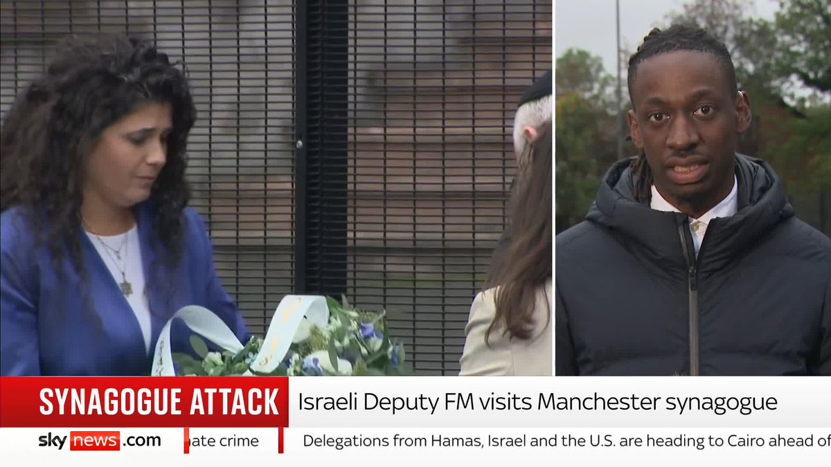 Israel's deputy foreign minister has left a wreath at the site of Thursday's synagogue terror attack and called on the UK government to protect the Jewish community. Sky's Shingi Mararike reports ⬇️ Latest 🔗 📺 Sky 501, Virgin 602 and Freeview 233