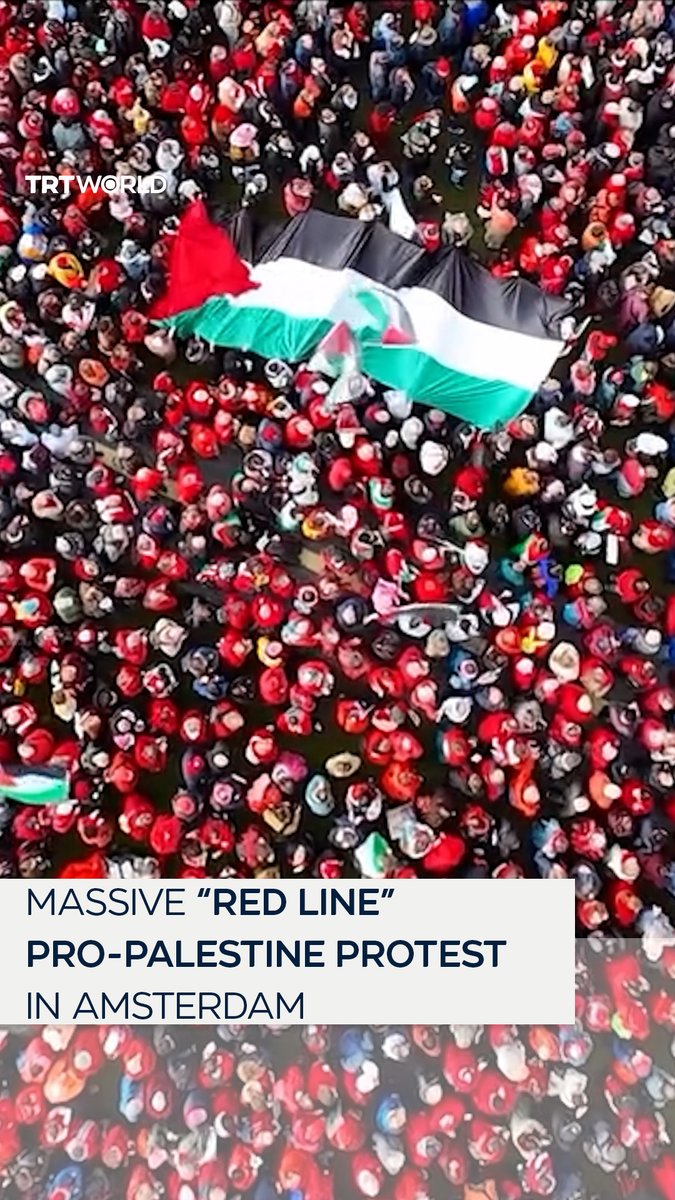 Tens of thousands of pro-Palestine protesters demonstrated in Amsterdam on October 5 as part of a massive “Red Line” protest, calling on the Dutch government to take stronger action against Israel’s ongoing genocide in Gaza. Organizers said around 250,000 people participated, making it one of the largest demonstrations in the Netherlands in recent years